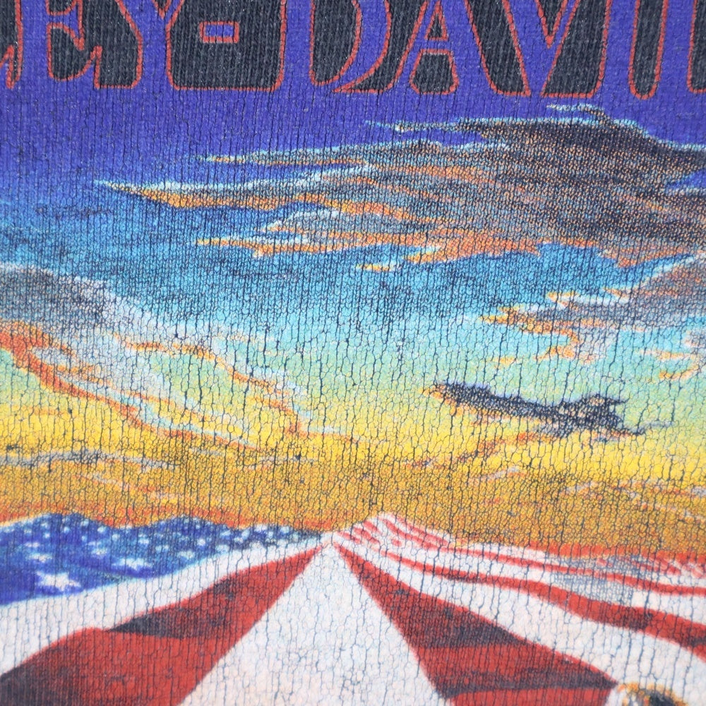 VINTAGE(ヴィンテージ) 90s HARLEY DAVIDSON THE LAND OF THE FREE ハーレーダビッドソン 両面プリント Tシャツ 半袖カットソー ブラック