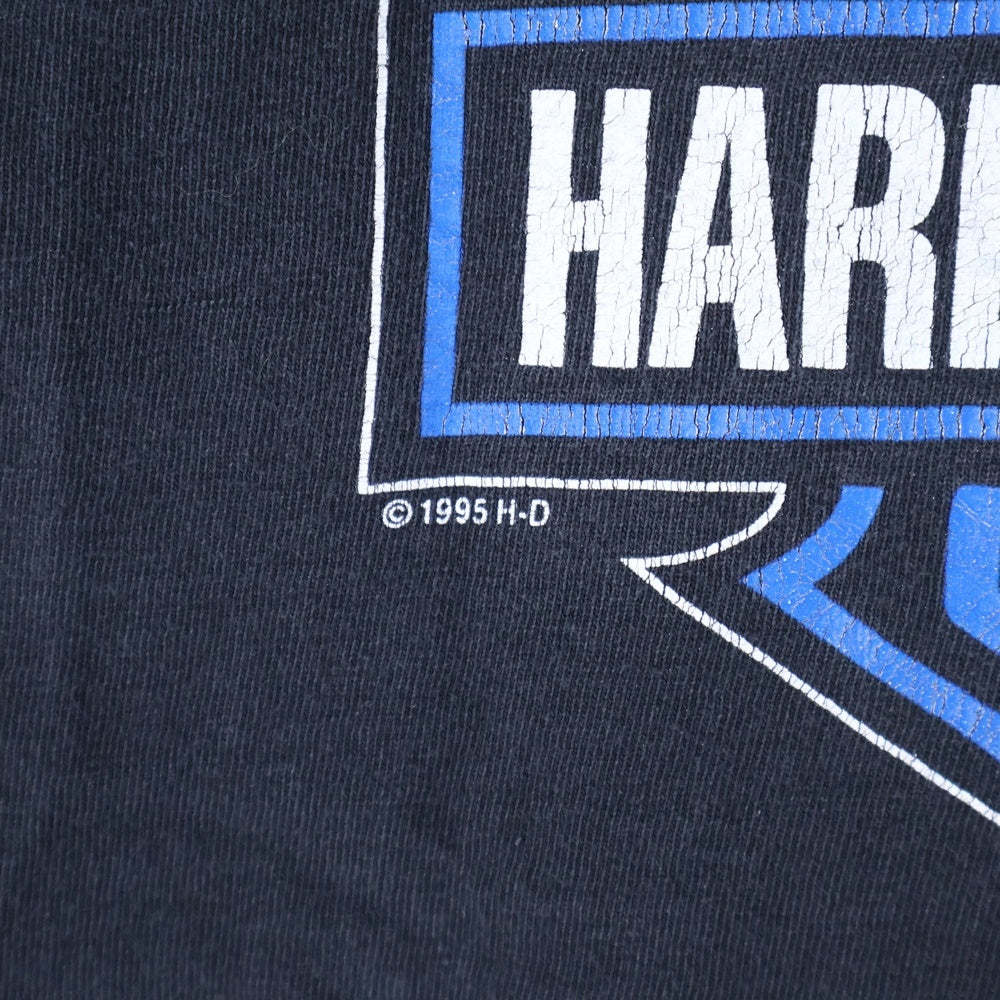 VINTAGE(ヴィンテージ) 90s HARLEY DAVIDSON THE LAND OF THE FREE ハーレーダビッドソン 両面プリント Tシャツ 半袖カットソー ブラック