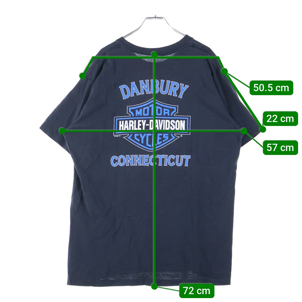 VINTAGE(ヴィンテージ) 90s HARLEY DAVIDSON THE LAND OF THE FREE ハーレーダビッドソン 両面プリント Tシャツ 半袖カットソー ブラック