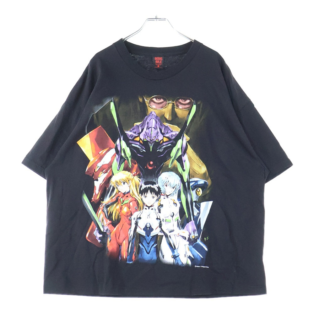 GEEKSRULE(ギークスルール) EVANGELION エヴァンゲリオン 碇シンジ 綾波レイ 式波アスカラングレー 碇ゲンドウ フロントプリント Tシャツ 半袖カットソー ブラック