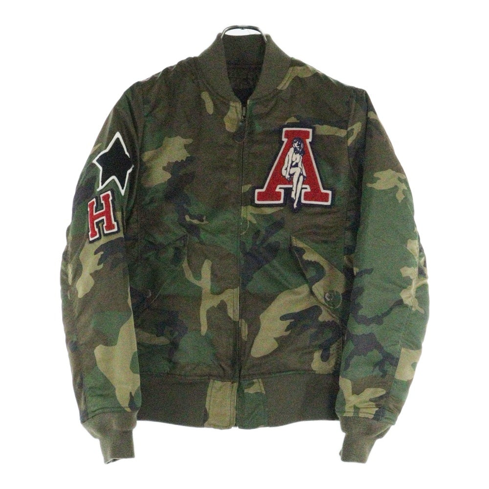 HYSTERIC GLAMOUR(ヒステリックグラマー) MA-1 CAMO PRIMALOFT プリマロフト ロゴ刺繍 ジップアッフプ ブルゾン カモ柄 迷彩 カーキ/ブラウン 0153AB02