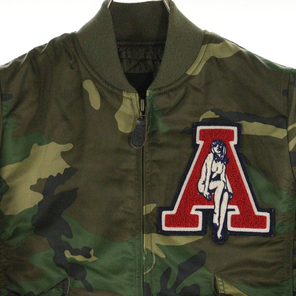 HYSTERIC GLAMOUR(ヒステリックグラマー) MA-1 CAMO PRIMALOFT プリマロフト ロゴ刺繍 ジップアッフプ ブルゾン カモ柄 迷彩 カーキ/ブラウン 0153AB02