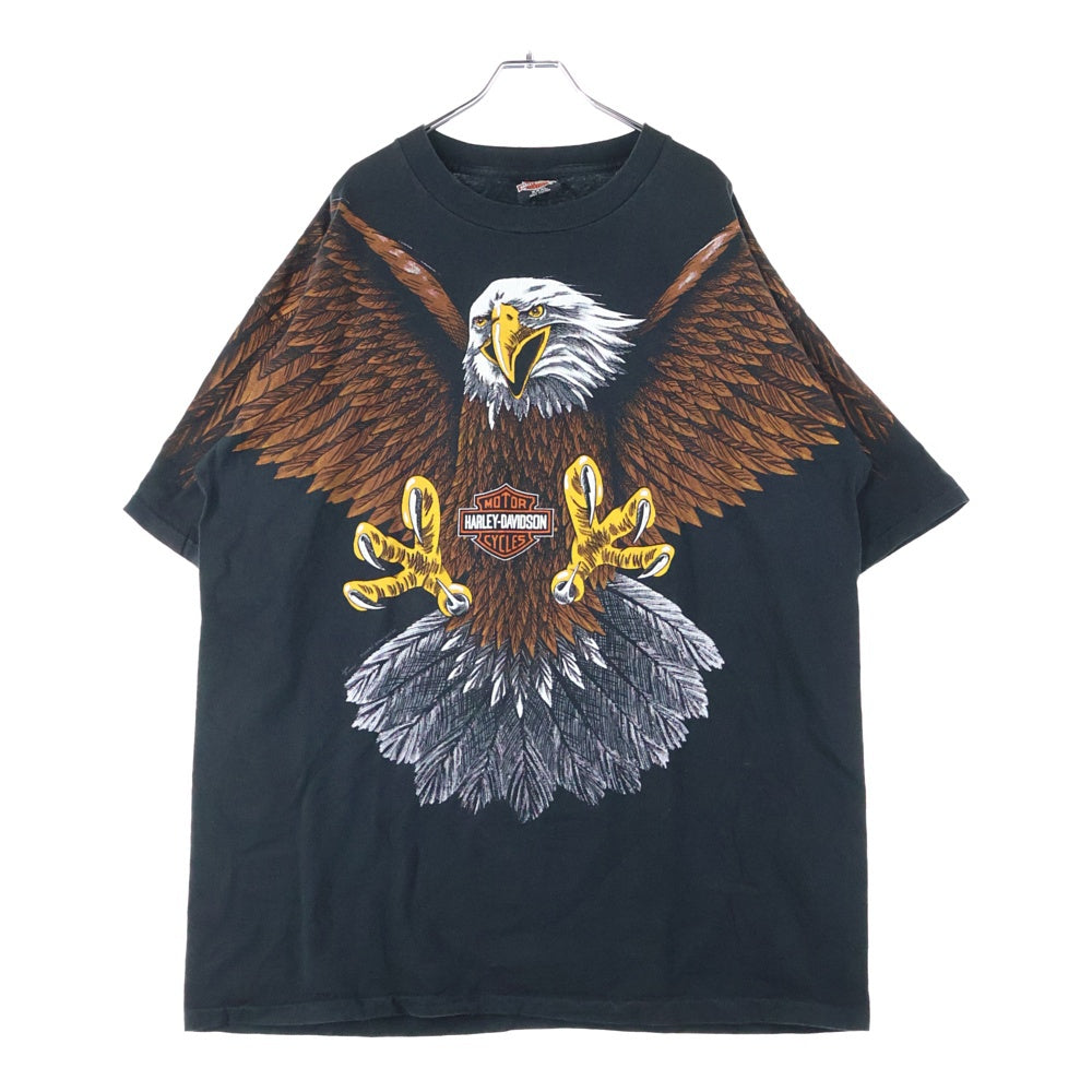 HARLEY DAVIDSON(ハーレーダビッドソン) 90s VINTAGE BARNETT EL PASO TEXAS LESA BLECHLE 1993 鷲 ワシ 両面プリント 半袖Tシャツ カットソー ブラック