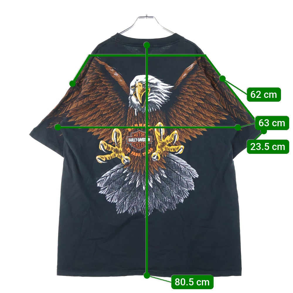 HARLEY DAVIDSON(ハーレーダビッドソン) 90s VINTAGE BARNETT EL PASO TEXAS LESA BLECHLE 1993 鷲 ワシ 両面プリント 半袖Tシャツ カットソー ブラック