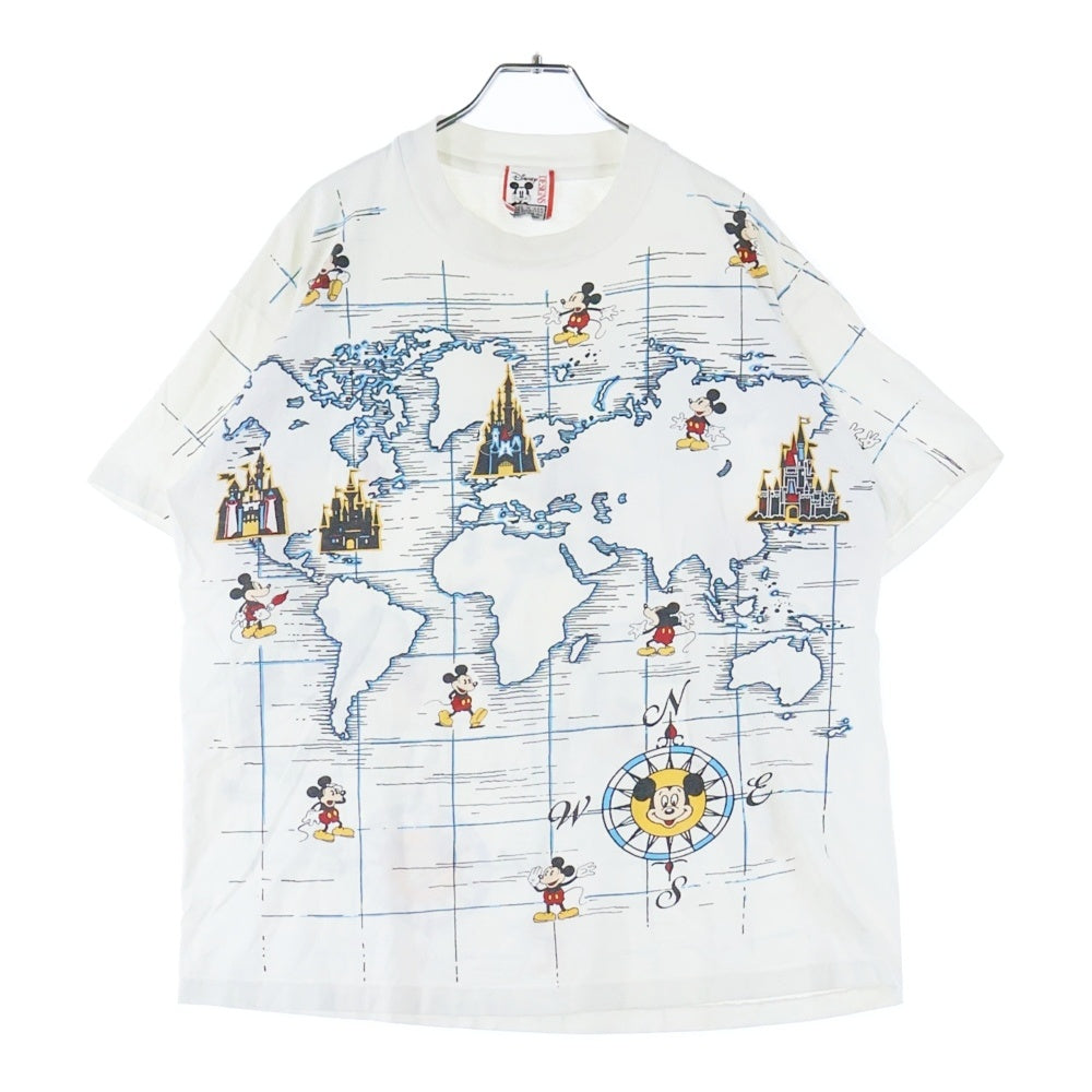 VINTAGE(ヴィンテージ) 90s DISNEY MICKEY ディズニー ミッキー 世界地図 半袖Tシャツ カットソー ホワイト