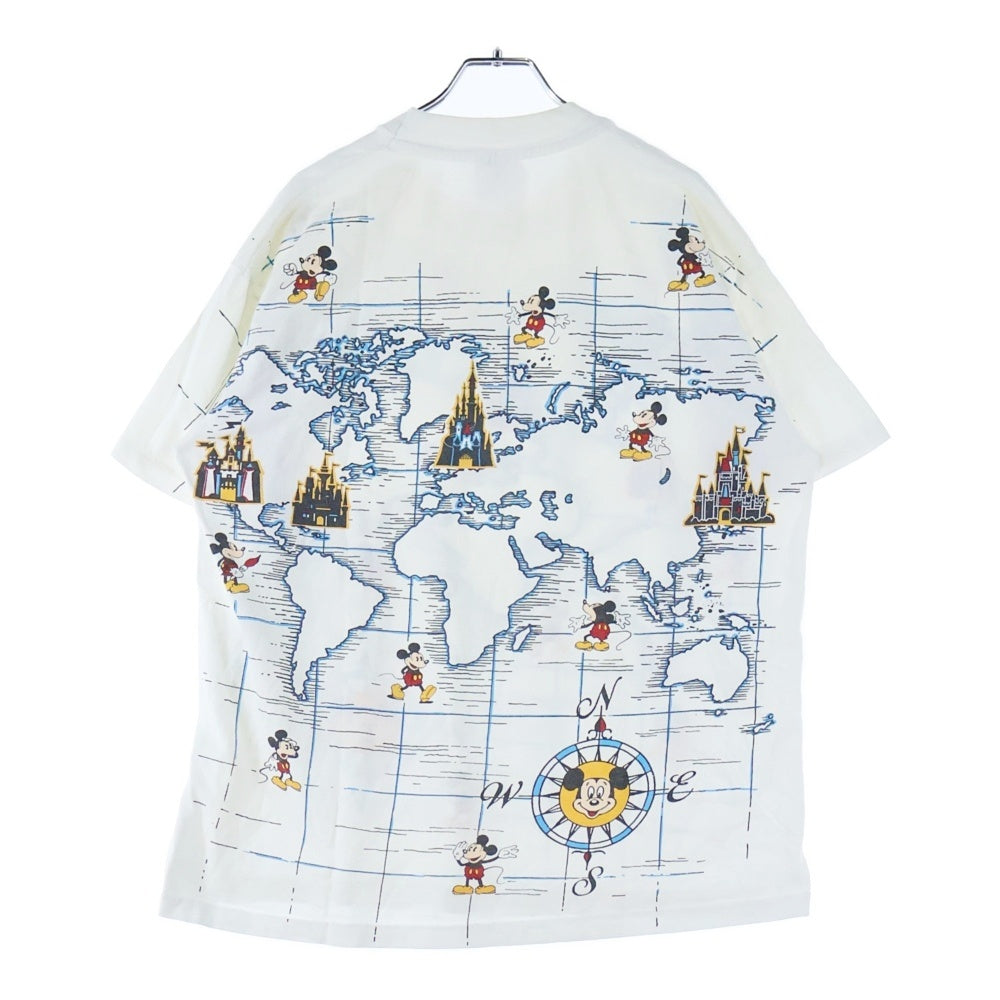VINTAGE(ヴィンテージ) 90s DISNEY MICKEY ディズニー ミッキー 世界地図 半袖Tシャツ カットソー ホワイト