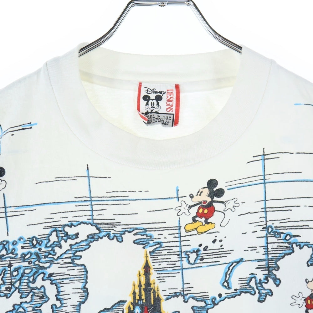 VINTAGE(ヴィンテージ) 90s DISNEY MICKEY ディズニー ミッキー 世界地図 半袖Tシャツ カットソー ホワイト