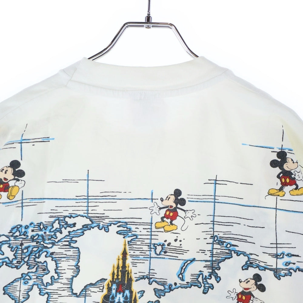 VINTAGE(ヴィンテージ) 90s DISNEY MICKEY ディズニー ミッキー 世界地図 半袖Tシャツ カットソー ホワイト