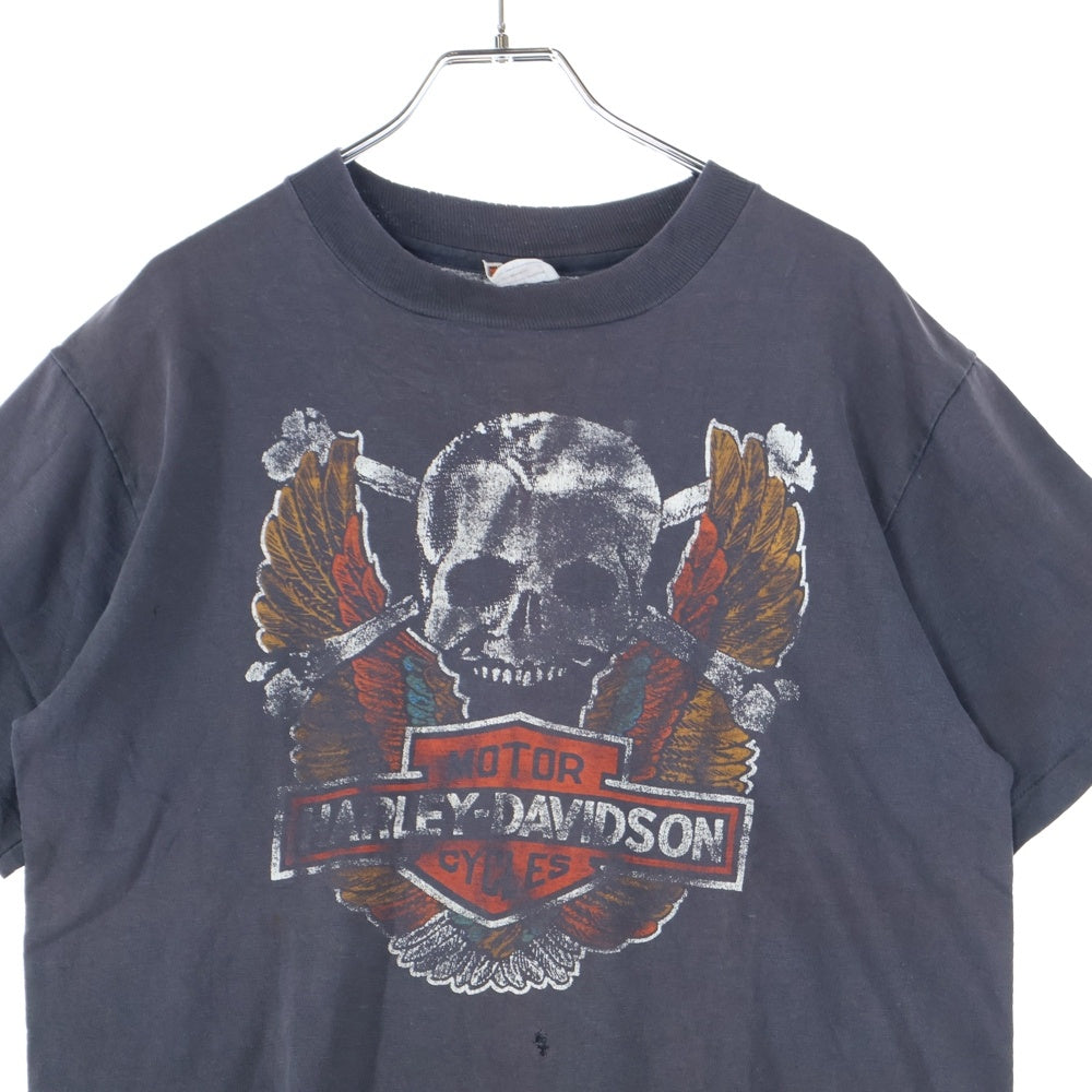 VINTAGE(ヴィンテージ) 80s HARLEY DAVIDSON BLOCKER ENTERPRISES PARRYVILLE ハーレーダビッドソン 両面プリント Tシャツ 半袖カットソー ブラック