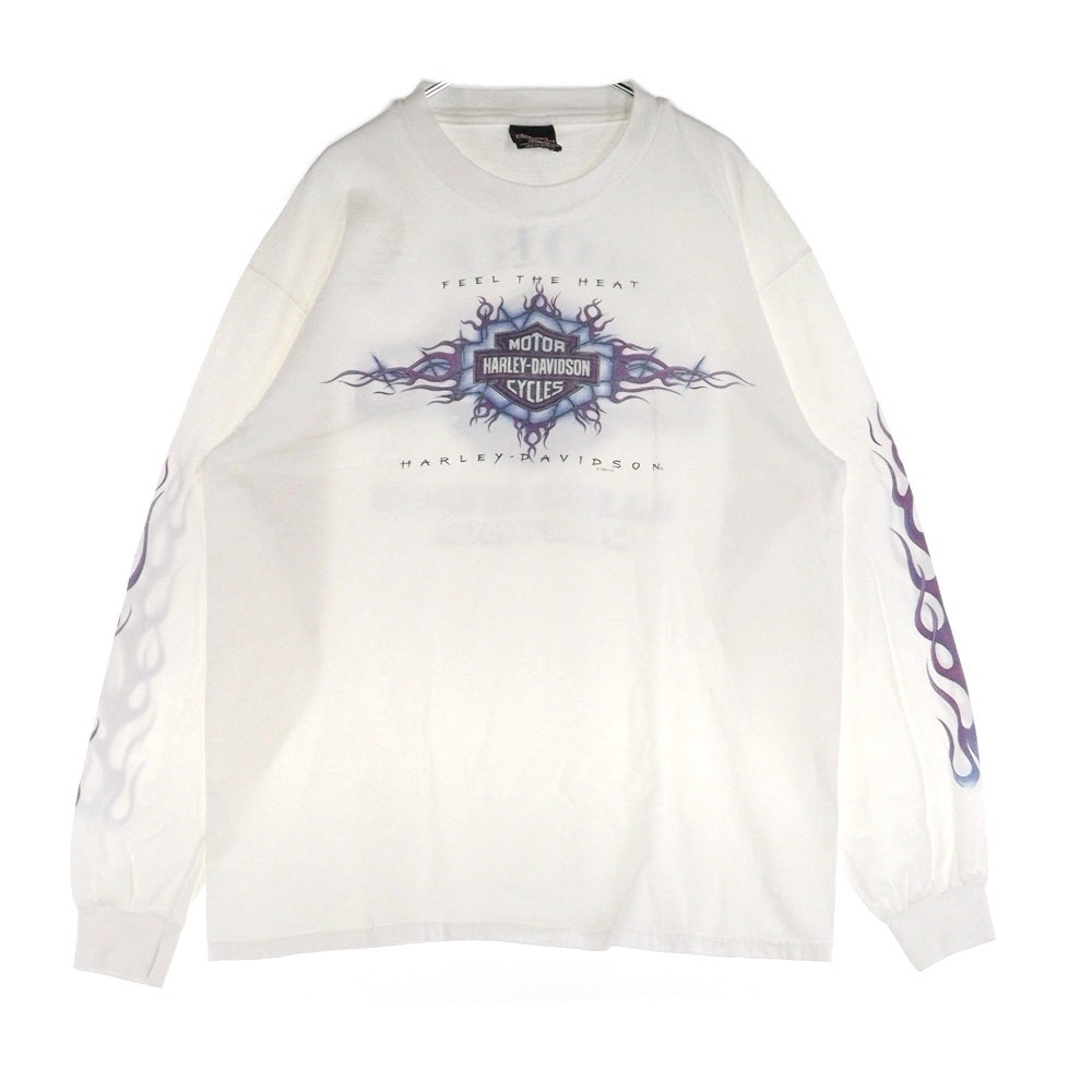 VINTAGE(ヴィンテージ) 90s HARLEY DAVIDSON THORP'S BAKERSFIELD CALIFORNIA ハーレーダビッドソン アームプリント 両面プリント Tシャツ 長袖カットソー ホワイト