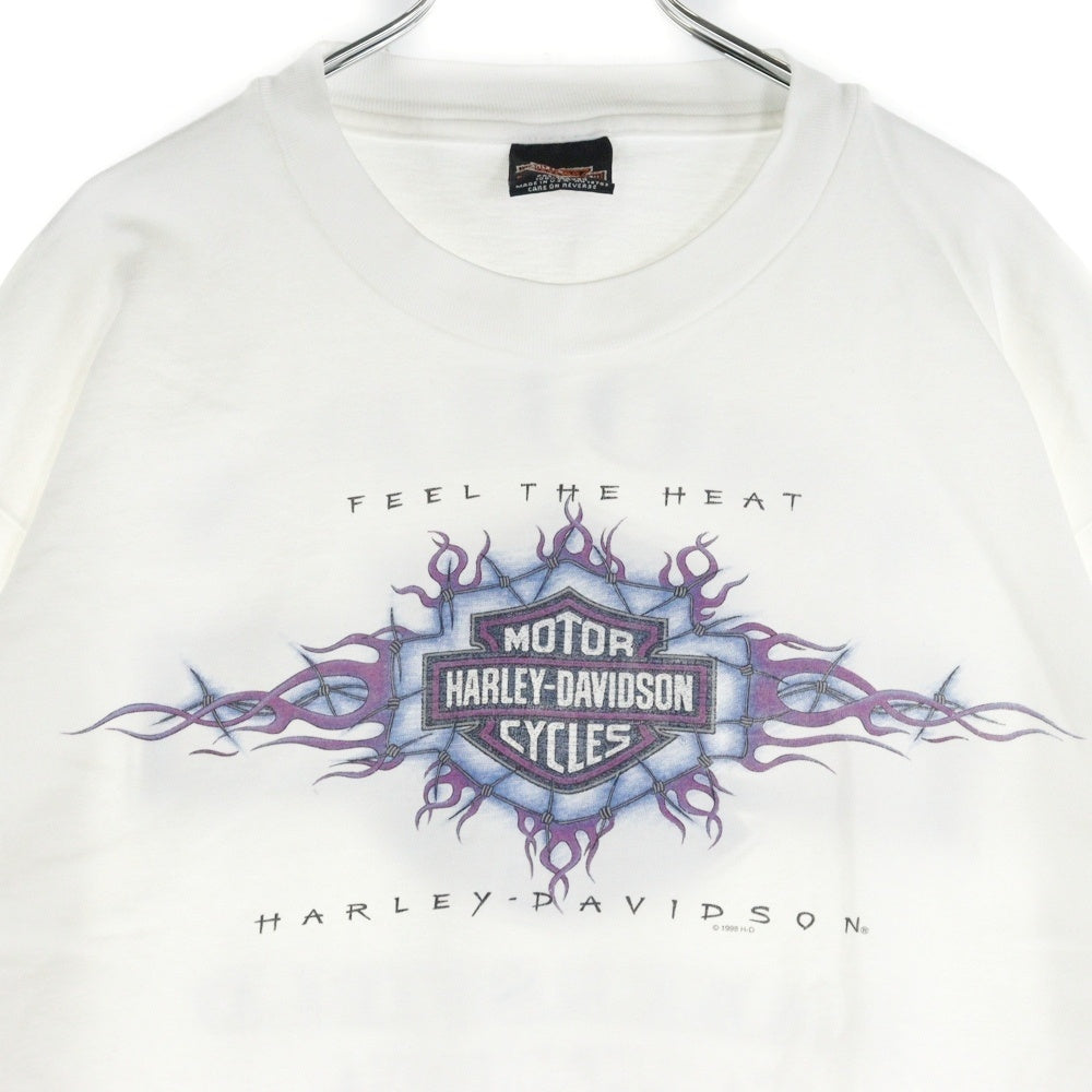 VINTAGE(ヴィンテージ) 90s HARLEY DAVIDSON THORP'S BAKERSFIELD CALIFORNIA ハーレーダビッドソン アームプリント 両面プリント Tシャツ 長袖カットソー ホワイト