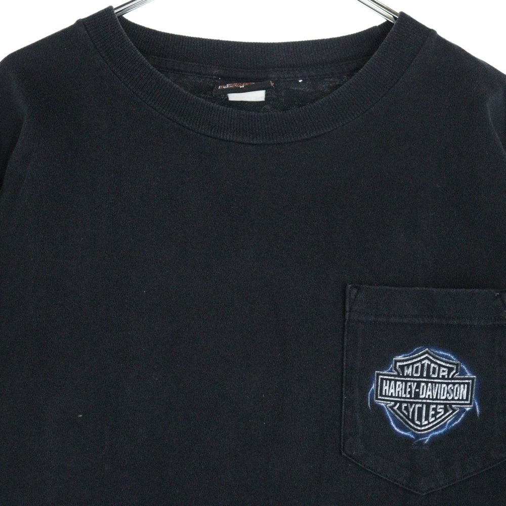 VINTAGE(ヴィンテージ) 00s HARLEY DAVIDSON ハーレーダビッドソン アームサンダープリント 両面プリント Tシャツ 長袖カットソー ブラック