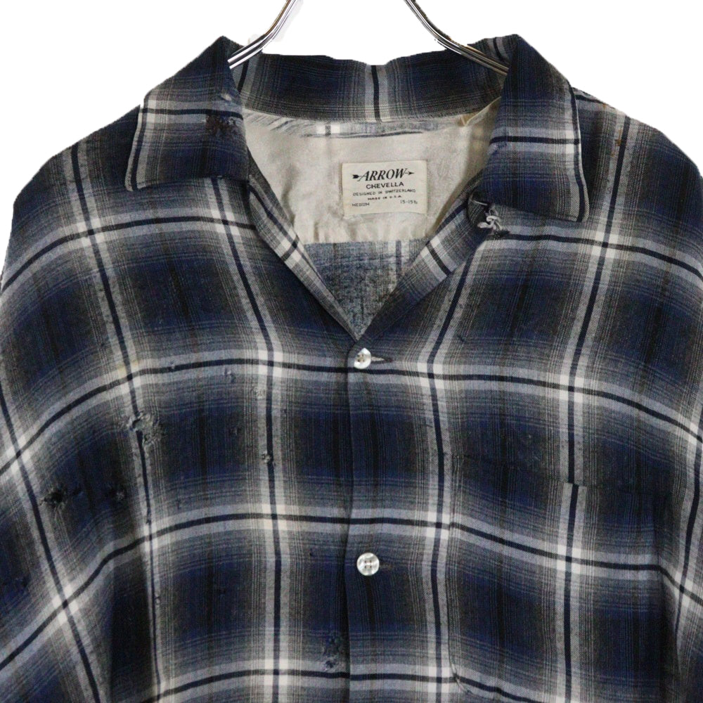 VINTAGE(ヴィンテージ) 50-60s ARROW CHEVELLA OMBRE CHECK SHIRT オンブレチェックシャツ ネイビー/ブラック