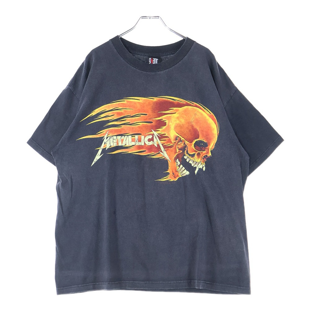 VINTAGE(ヴィンテージ) 90s VINTAGE METALLICA PUSHEAD BAND FLAME SKULL メタリカ パスヘッド フレイムスカルプリント半袖Tシャツ カットソー ブラック