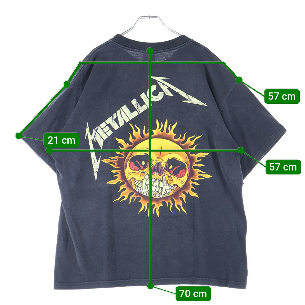 VINTAGE(ヴィンテージ) 90s VINTAGE METALLICA PUSHEAD BAND FLAME SKULL メタリカ パスヘッド フレイムスカルプリント半袖Tシャツ カットソー ブラック