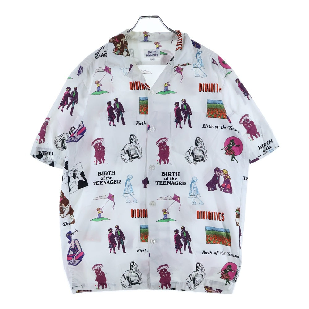 BoTT(ボット) ×DIVINITIES 総柄 コットン オープンカラー 半袖 シャツ ホワイト