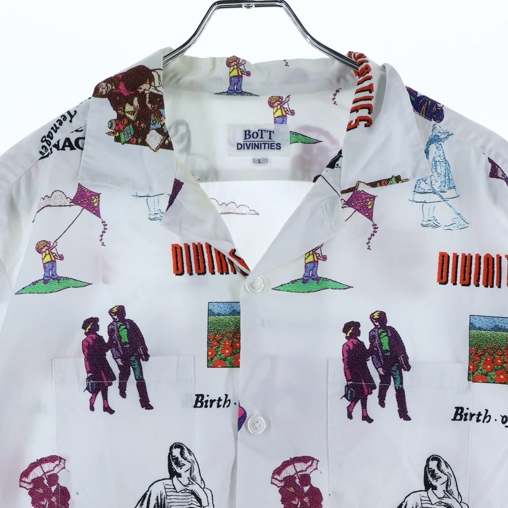 BoTT(ボット) ×DIVINITIES 総柄 コットン オープンカラー 半袖 シャツ ホワイト