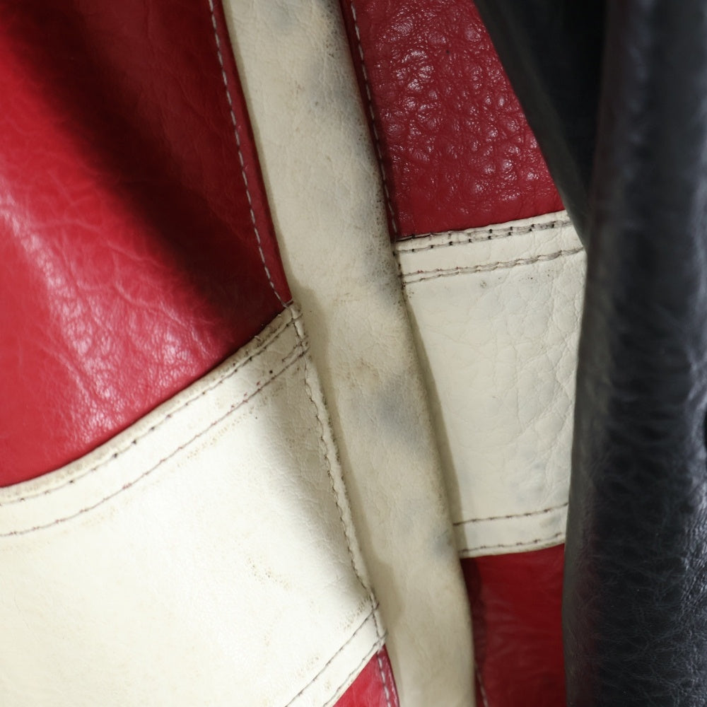 SOUTH POLE(サウスポール) RACING WAPPEN LEATHER JACKET ワッペン レザー ジャケット 不死 ブラック/ホワイト/レッド