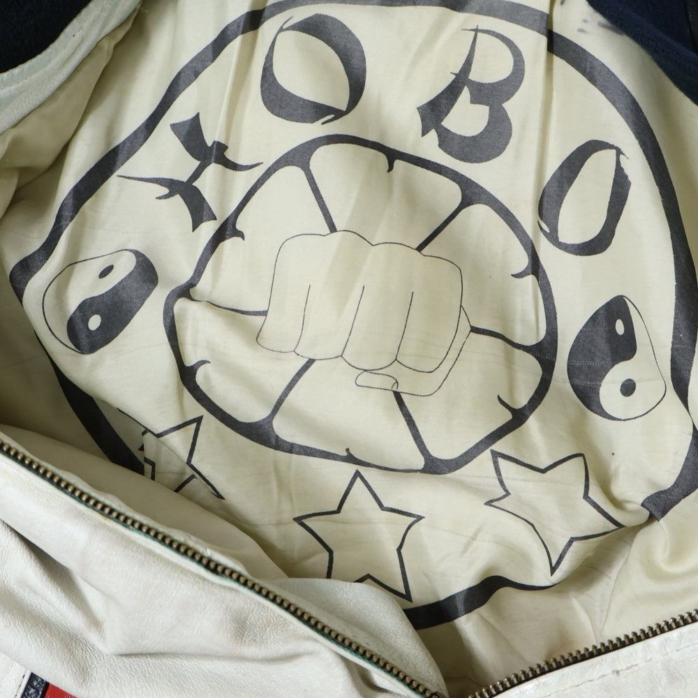 VINTAGE(ヴィンテージ) 90s MICHAEL HOBAN WHERE MI LEATHER JACKET HOBO マイケルホーバン レザージャケット 陰陽 敗戦 ブラック/ホワイト/レッド