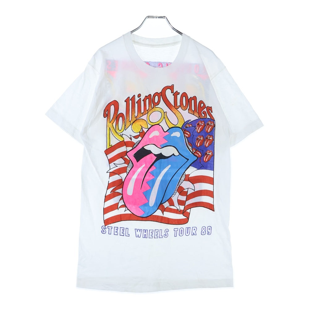 VINTAGE(ヴィンテージ) 80s THE ROLLING STONES STEEL WHEELS TOUR 1989 ローリング ストーンズ ラブ 半袖Tシャツ カットソー ホワイト