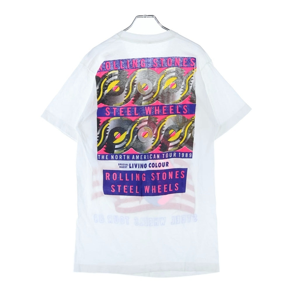 VINTAGE(ヴィンテージ) 80s THE ROLLING STONES STEEL WHEELS TOUR 1989 ローリング ストーンズ ラブ 半袖Tシャツ カットソー ホワイト