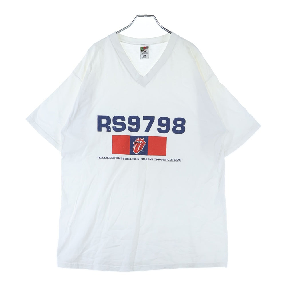 VINTAGE(ヴィンテージ) 90s THE ROLLING STONES BRIDGES TO BABYLON WORLD TOUR 1997 ローリング ストーンズ Vネック 半袖Tシャツ カットソー ホワイト