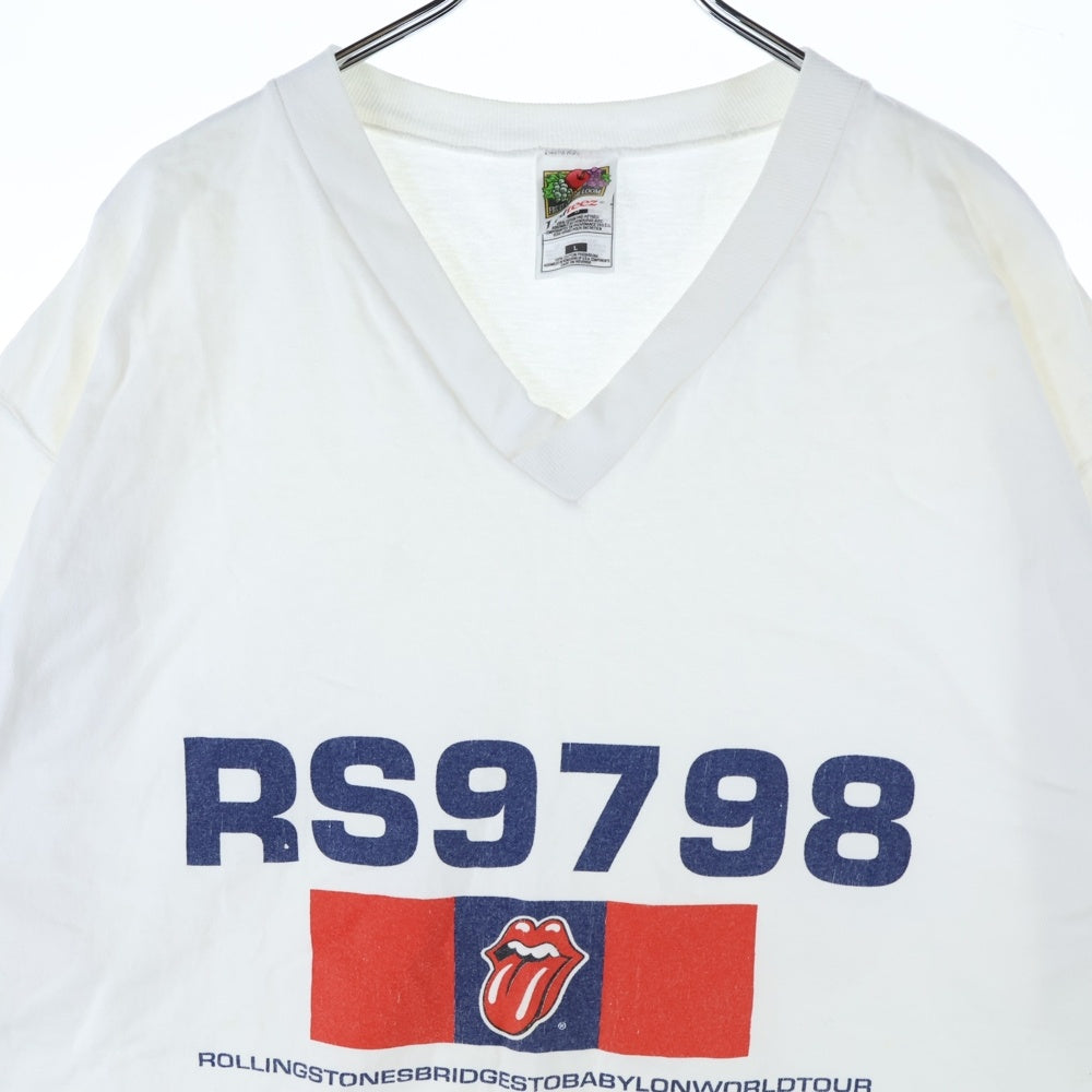 VINTAGE(ヴィンテージ) 90s THE ROLLING STONES BRIDGES TO BABYLON WORLD TOUR 1997 ローリング ストーンズ Vネック 半袖Tシャツ カットソー ホワイト