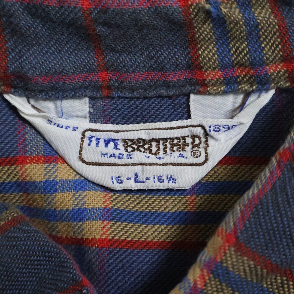 VINTAGE(ヴィンテージ) 70-80s FIVE BROTHER ファイブブラザース ダブル ポケット チェック 長袖シャツ グレー/イエロー/レッド