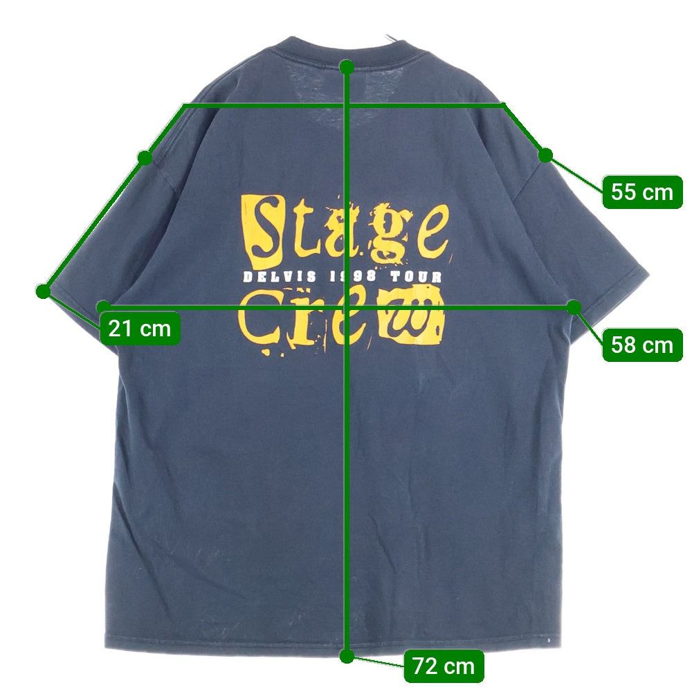 VINTAGE(ヴィンテージ) 90s STAGE CREW DELVIS 1998 TOUR ステージ クルー ツアー バンド 半袖Tシャツ カットソー ブラック
