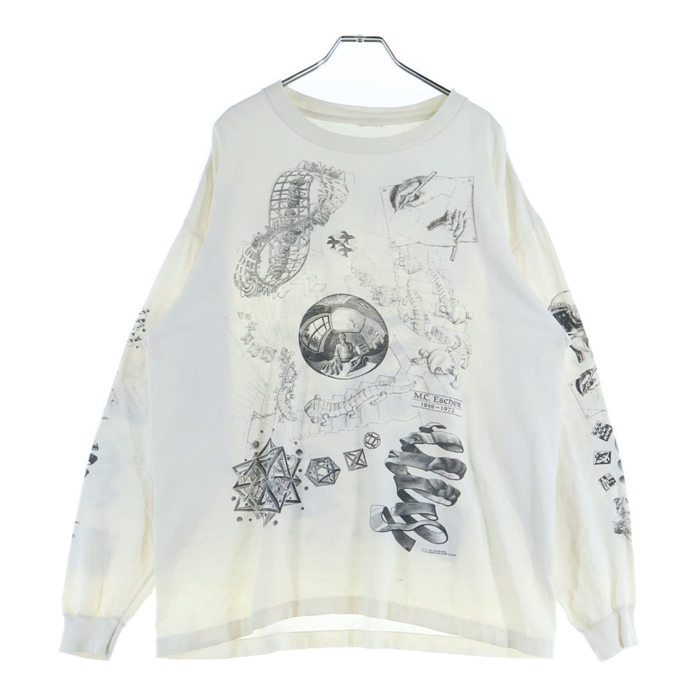 VINTAGE(ヴィンテージ) 90s M.C. Escher エッシャー マルチプリント 両面 アーム プリント Tシャツ 長袖カットソー ホワイト