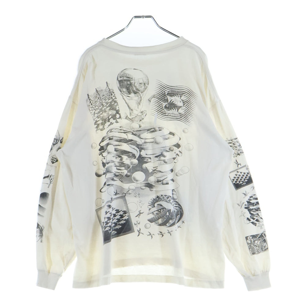 VINTAGE(ヴィンテージ) 90s M.C. Escher エッシャー マルチプリント 両面 アーム プリント Tシャツ 長袖カットソー ホワイト