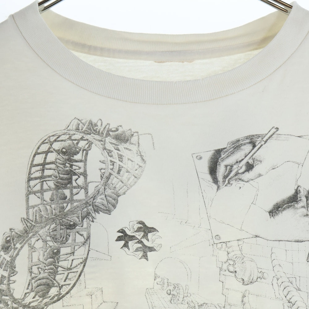 VINTAGE(ヴィンテージ) 90s M.C. Escher エッシャー マルチプリント 両面 アーム プリント Tシャツ 長袖カットソー ホワイト