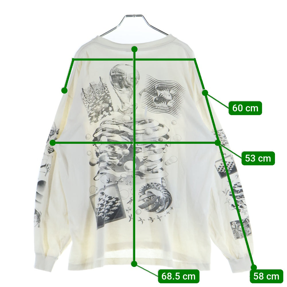 VINTAGE(ヴィンテージ) 90s M.C. Escher エッシャー マルチプリント 両面 アーム プリント Tシャツ 長袖カットソー ホワイト