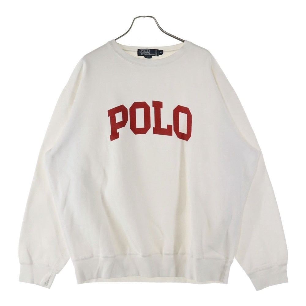 POLO RALPH LAUREN(ポロラルフローレン) 90s POLO LOGO PRINT フロント ロゴプリント スウェット トレーナー ホワイト