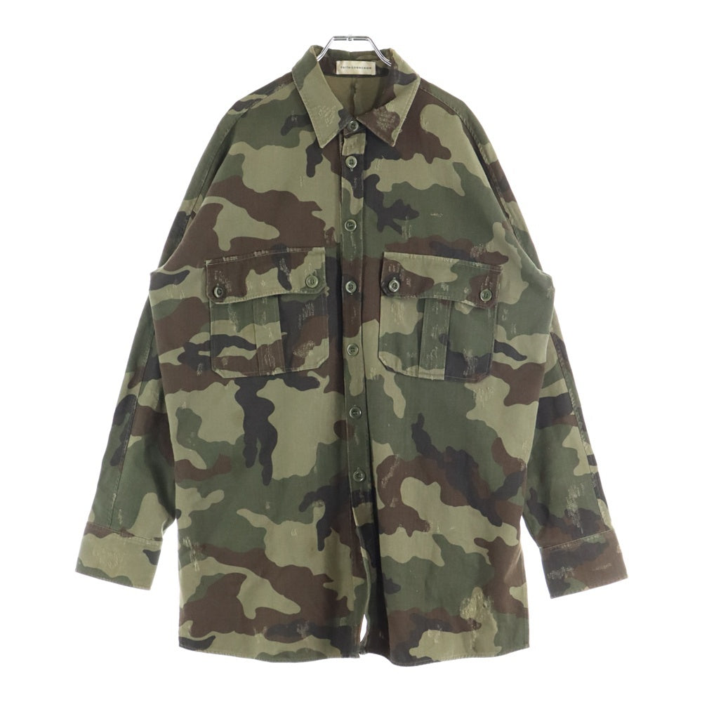 FAITH CONNEXION(フェイスコネクション) 17SS カモオーバーシャツ ダメージ加工シャツジャケット カモフラ 迷彩 カーキ X1804T00010