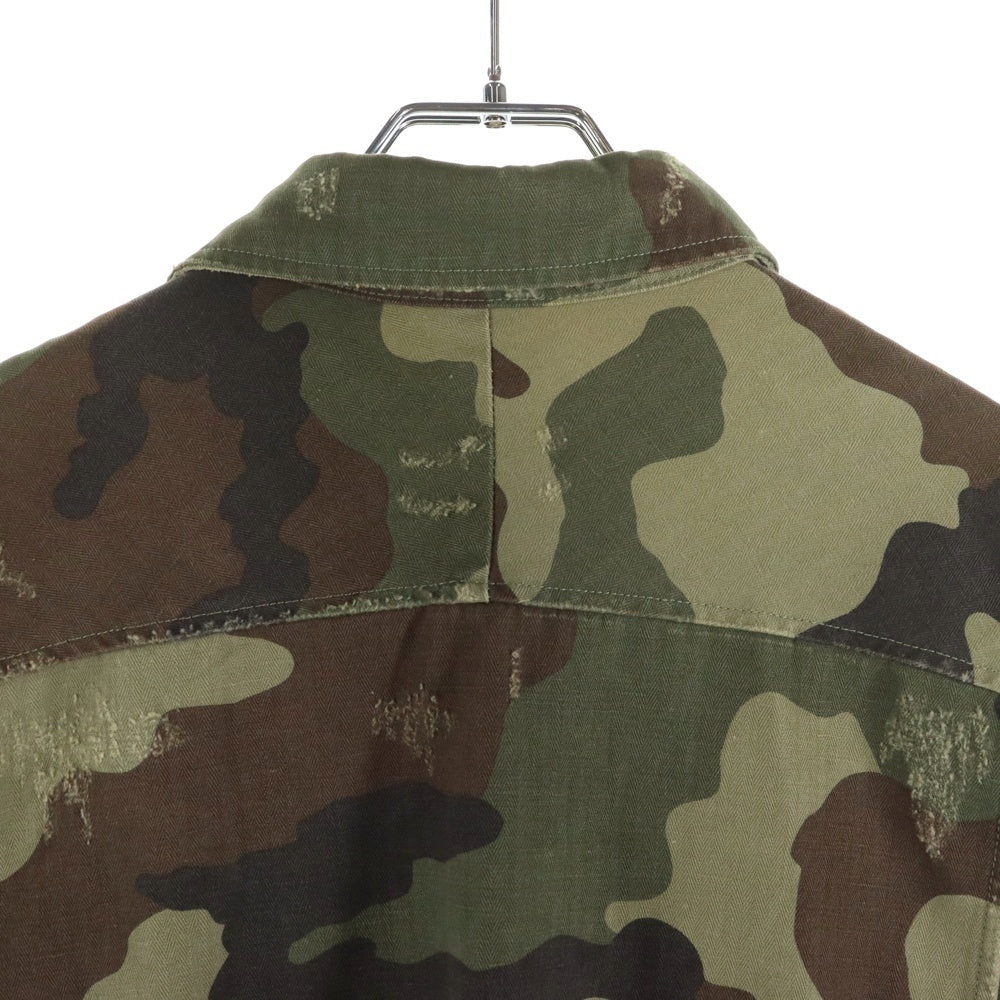 FAITH CONNEXION(フェイスコネクション) 17SS カモオーバーシャツ ダメージ加工シャツジャケット カモフラ 迷彩 カーキ X1804T00010