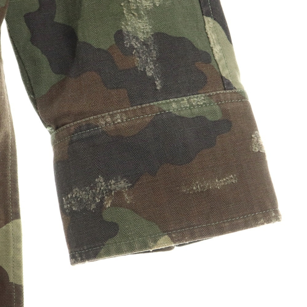 FAITH CONNEXION(フェイスコネクション) 17SS カモオーバーシャツ ダメージ加工シャツジャケット カモフラ 迷彩 カーキ X1804T00010