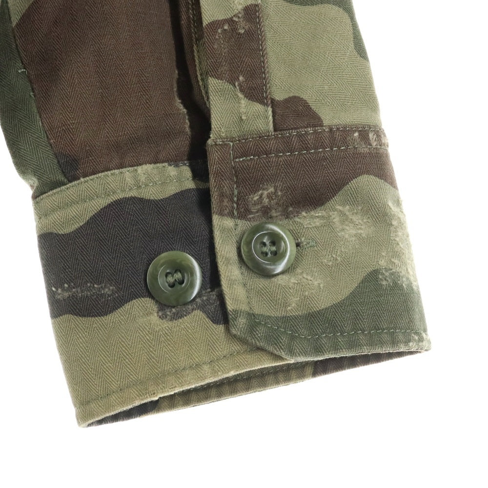 FAITH CONNEXION(フェイスコネクション) 17SS カモオーバーシャツ ダメージ加工シャツジャケット カモフラ 迷彩 カーキ X1804T00010