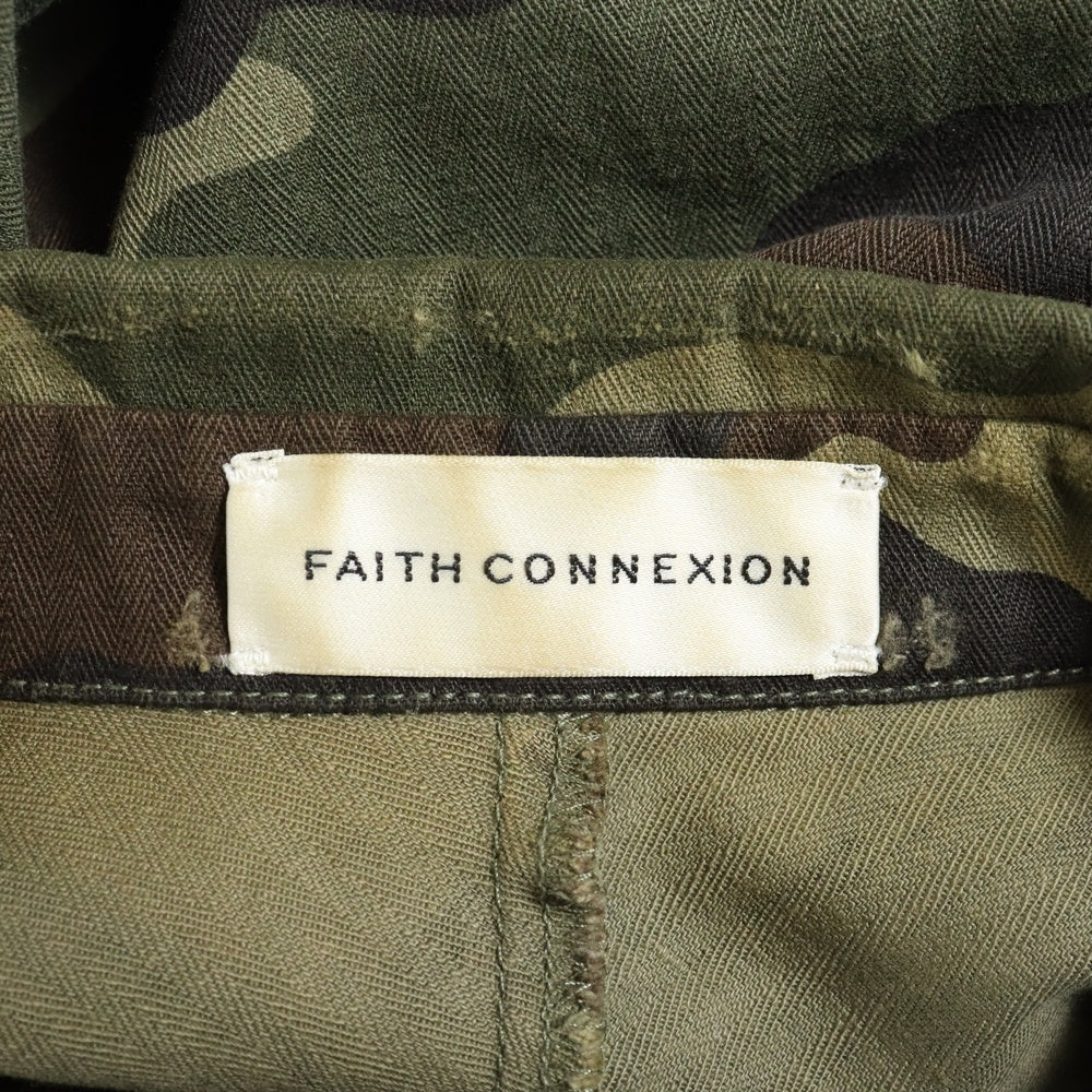 FAITH CONNEXION(フェイスコネクション) 17SS カモオーバーシャツ ダメージ加工シャツジャケット カモフラ 迷彩 カーキ X1804T00010