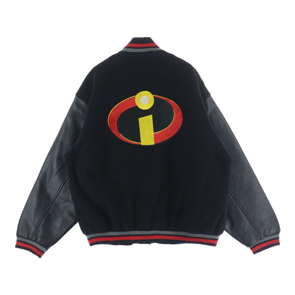 VINTAGE(ヴィンテージ) Disney Store THE INCREDIBLES Mr.インクレディブル 袖革ウールスタジャン アワード バーシティジャケット ブラック