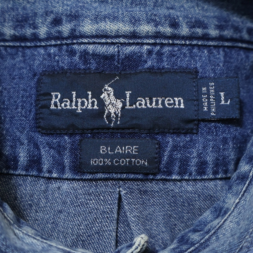 RALPH LAUREN(ラルフローレン) 90s BLAIRE Denim Shirt デニムシャツ 長袖シャツ 胸ロゴ インディゴ