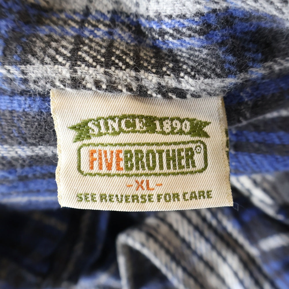 FIVE BROTHERS(ファイブブラザー) 90s ヘビーネルシャツ チェックシャツ コットン 長袖シャツ ブルー系