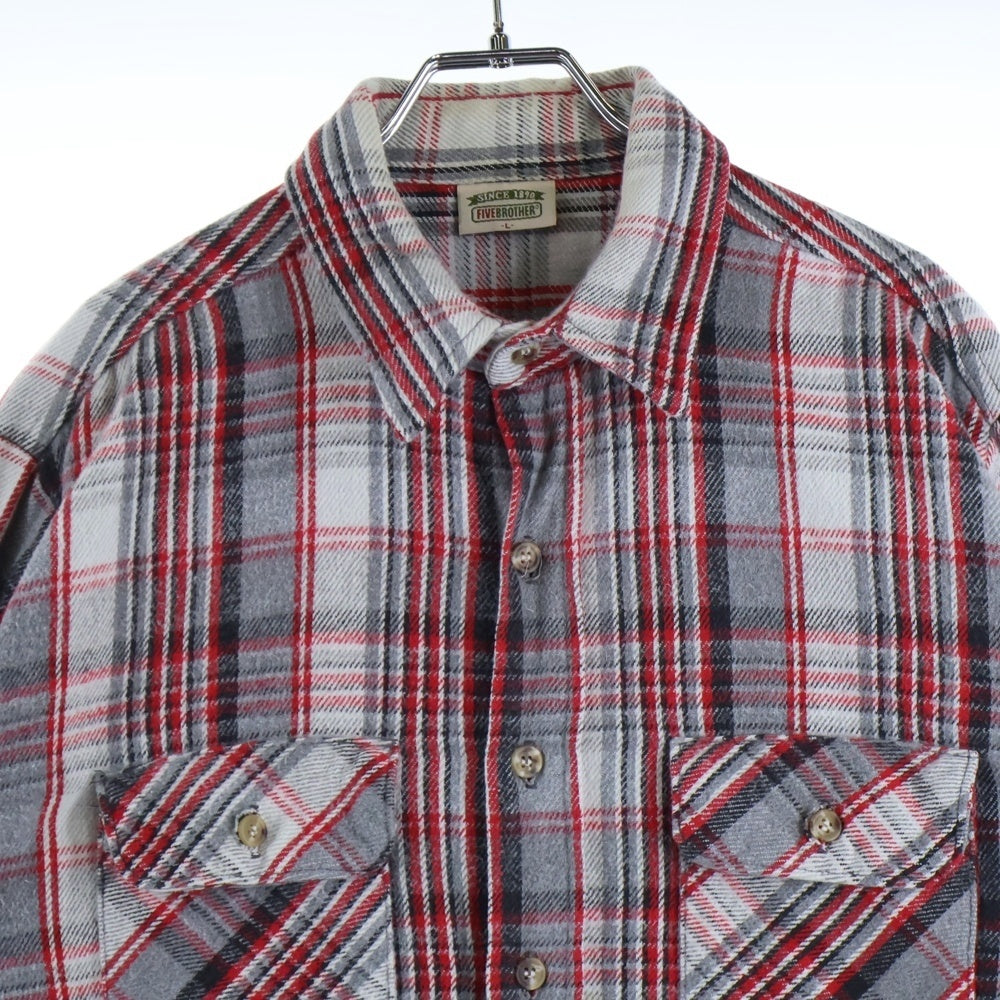 FIVE BROTHERS(ファイブブラザー) 90s ヘビーネルシャツ チェックシャツ コットン 長袖シャツ USA製 レッド系