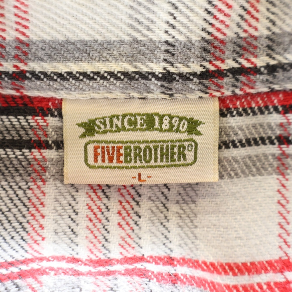 FIVE BROTHERS(ファイブブラザー) 90s ヘビーネルシャツ チェックシャツ コットン 長袖シャツ USA製 レッド系