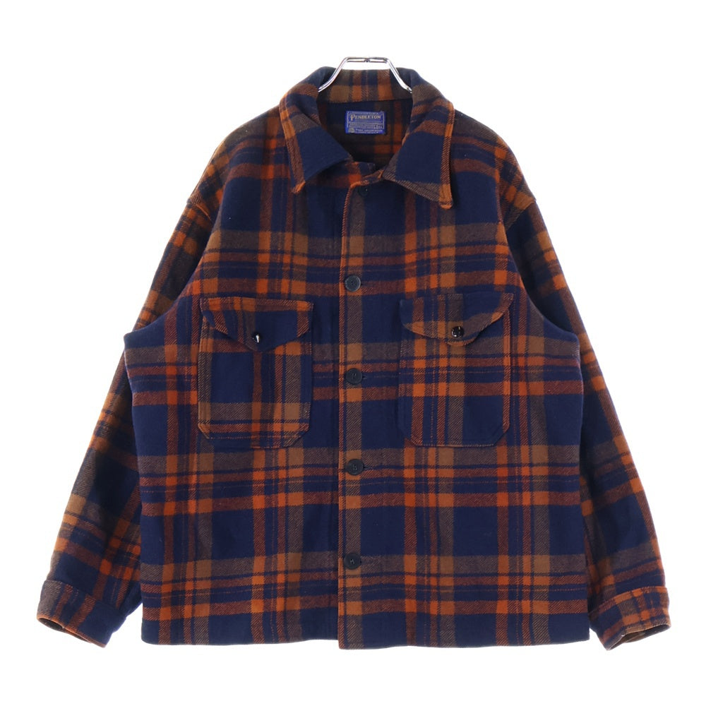 PENDLETON(ペンドルトン) 70S VINTAGE WOOL CHECK CRUISER JACKET ウール チェック クルーザージャケット オレンジ/ネイビー