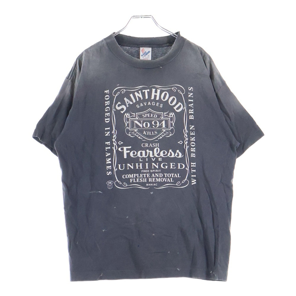 SAINT MICHAEL(セントマイケル) 25SS ×ネイバーフッド フィアレス ヴィンテージ加工 両面プリントTシャツ 半袖クルーネック ブラック SM-HR8-0000-C70