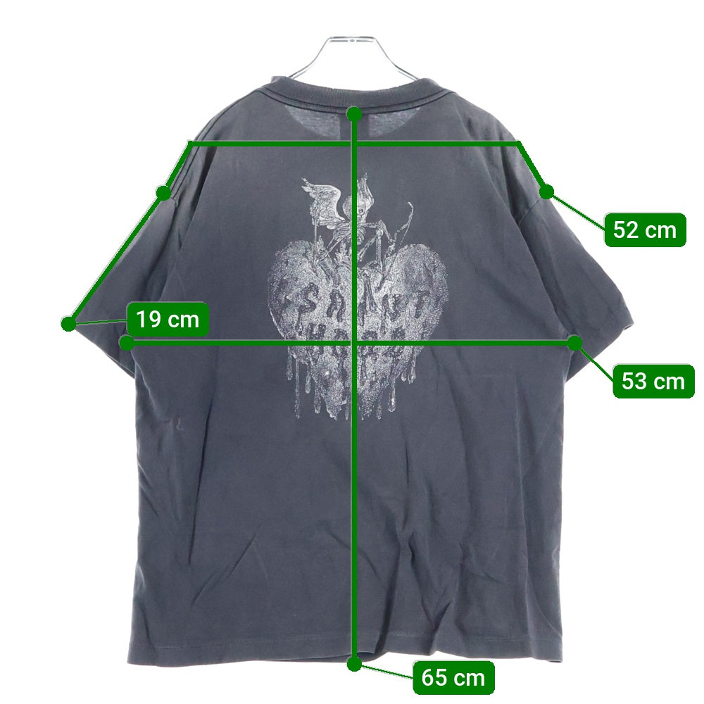 SAINT MICHAEL(セントマイケル) 25SS ×ネイバーフッド フィアレス ヴィンテージ加工 両面プリントTシャツ 半袖クルーネック ブラック SM-HR8-0000-C70