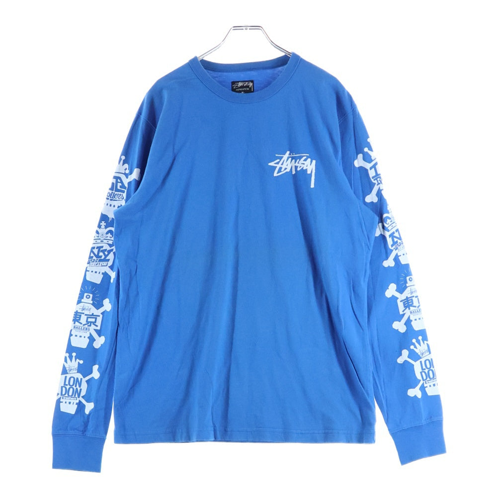 STUSSY(ステューシー) LOGO L/S TEE 袖プリント クルーネック長袖カットソー ブルー
