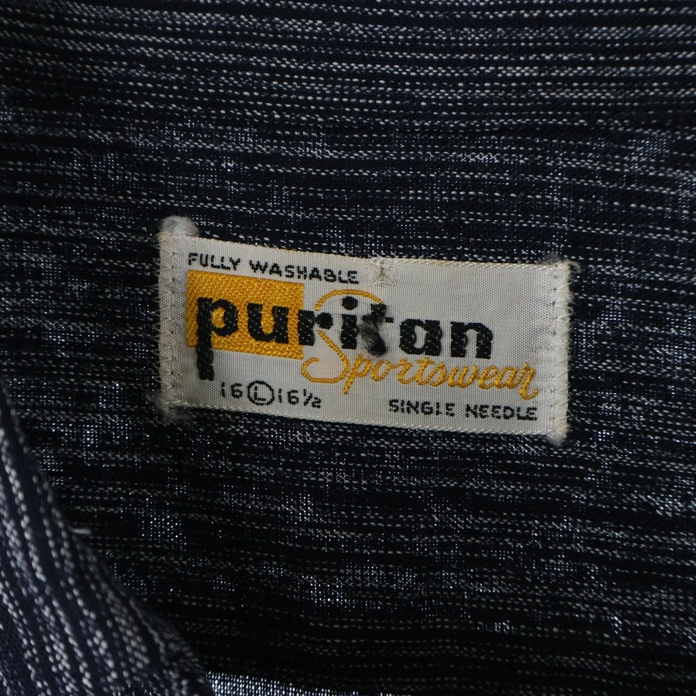 VINTAGE(ヴィンテージ) 50-60S PURITAN ピューリタン OPEN COLLAR STRIPE SHIRT オープン カラー ストライプ シャツ ネイビー/ホワイト
