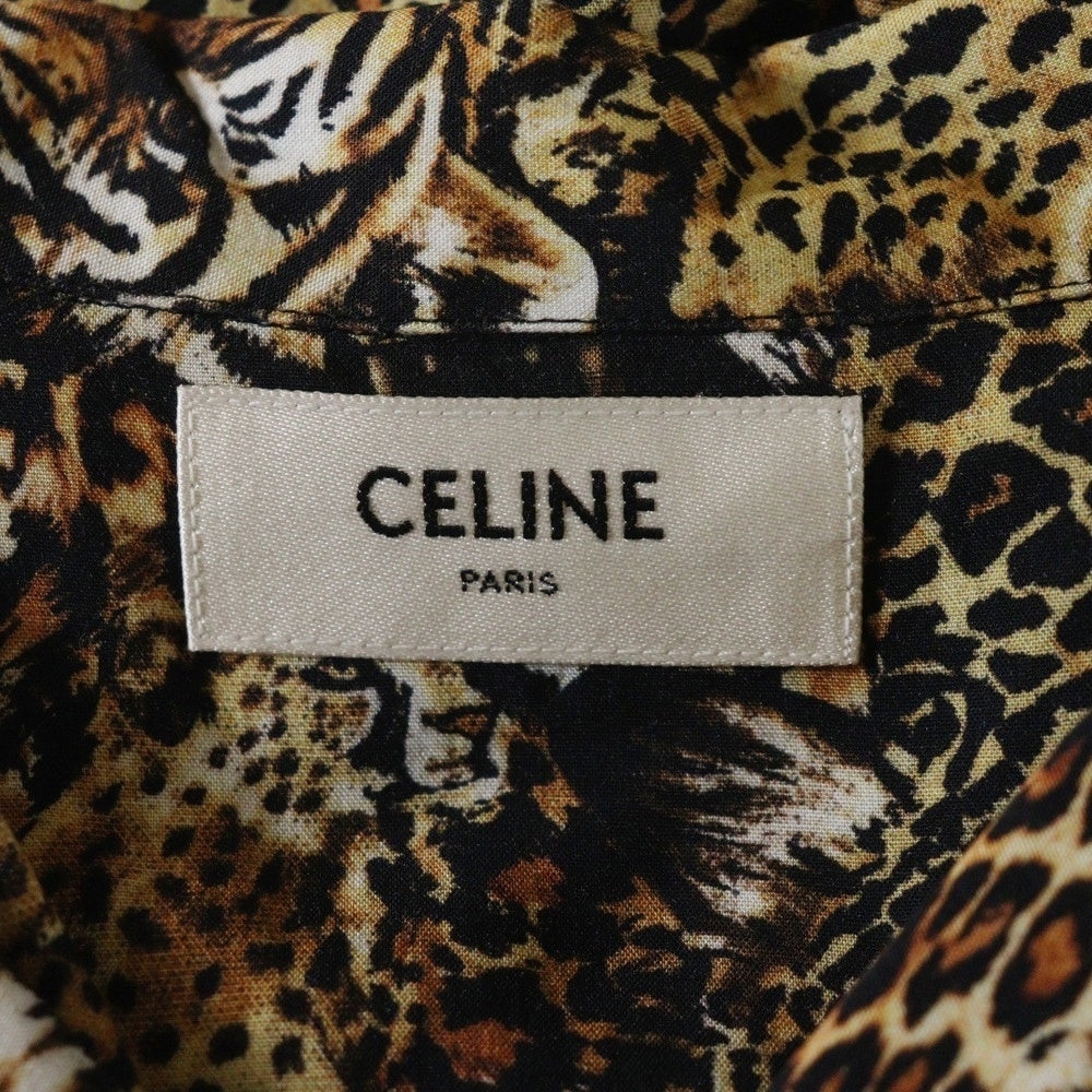 CELINE(セリーヌ) 22SS レオパード柄 開襟 半袖総柄シャツ ブラウン 2C517251S